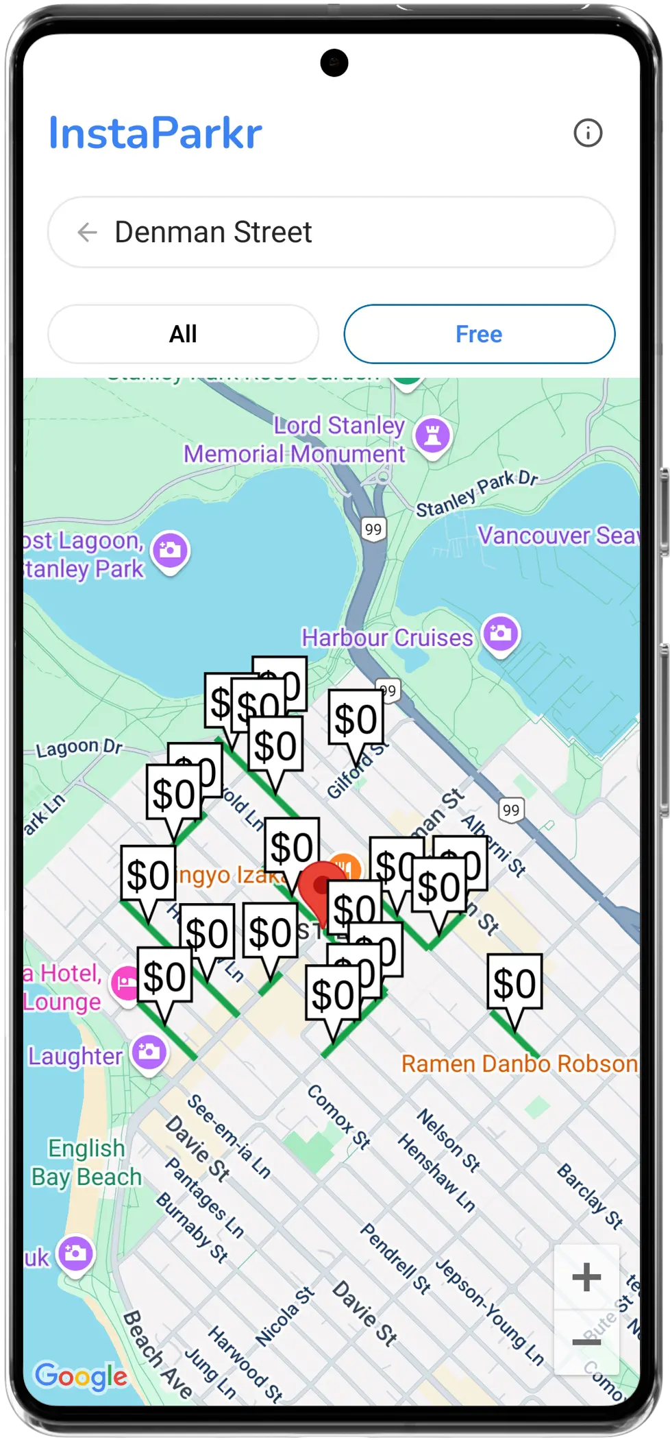 InstaParkr app reservation screen